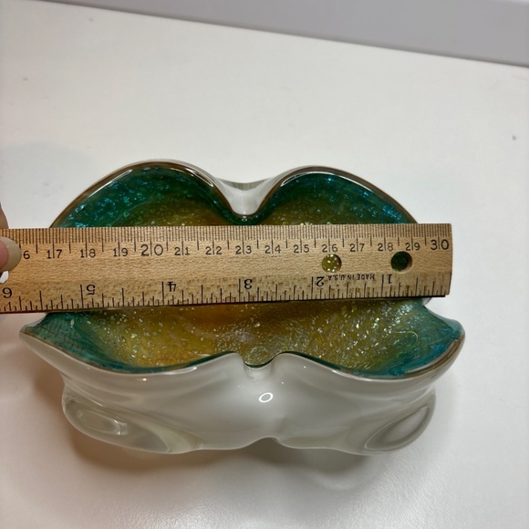 Vintage Murano Candy Dish White base in Blue Yellow Green and Silver Inclusions - Picture 9 of 11